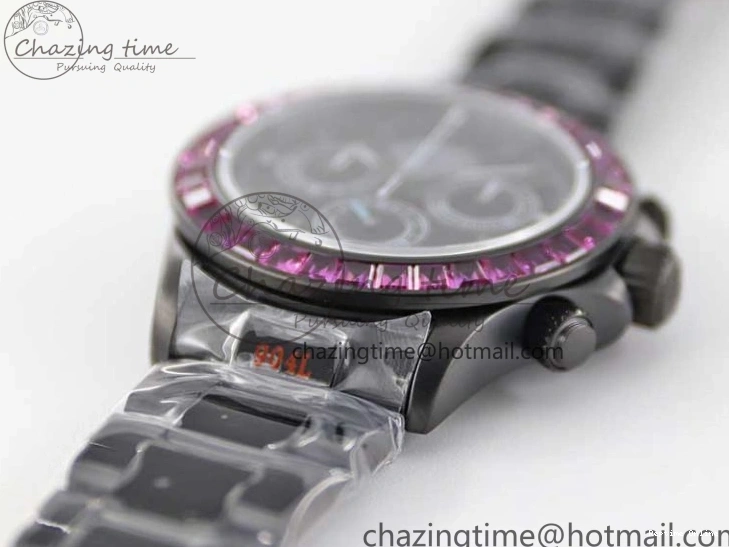 0223 Daytona All Black PVD TWF Best Edition Purple Diamonds Bezel Black Dial on PVD Bracelet SA Lightweight 2446